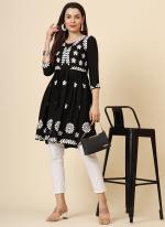 Rayon Black Daily Wear Lucknowi Chikankari Work Readymade Kurti